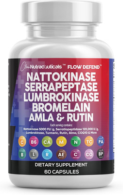 Clean Nutra Nattokinase Serrapeptase Enzyme Complex 120 Capsules