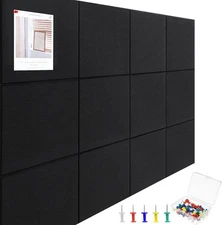 Large Cork Board 48"X36" 12 Pack Felt Wall Tiles with Colored Pushpins Bulletin
