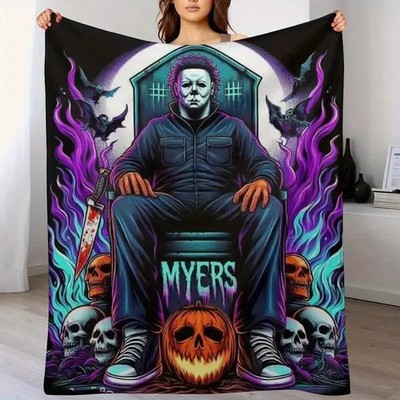 Spooky Slasher Mask Style Flannel Blanket Warm Halloween Throw
