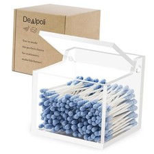 Clear Acrylic Qtip Holder with Lid Cotton Balls Swab Organizer Square