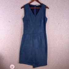 T Tahari Sheath Dress Women's 0 Blue Suede Scuba V-Neck Zip Asymmetrical Office