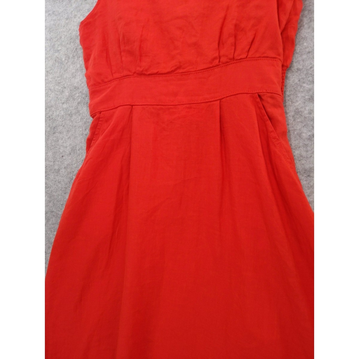 Cynthia Rowley Linen Midi Dress Women 10 Red V-Neck Sleeveless Smocked READ  | eBay