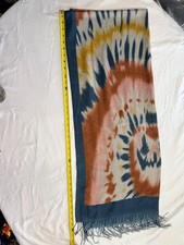 Tie-Dye Scarf With Fringe Detail Multicolor Spiral Design 72" X 27" Lightweight