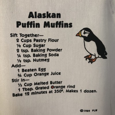 VTG 1989 Novelty Alaskan Puffin Muffins 3 Pocket Apron Kitchen Sitka Alaska EUC