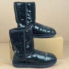 UGG Australia Classic Short Sparkle Black Sequin Boots 3161 Women's Size 7
