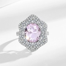 11.5Ct Rhodium Plated Pale Pink Oval Blossom Halo Ring