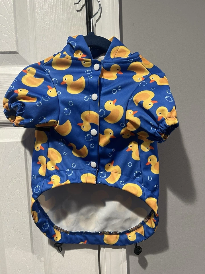 Dog Raincoat Rubber Duck Print Blue Hooded Reflective Harness Size Medium - Image 2 of 4