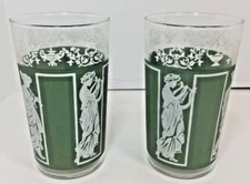 JEANETTE HELLENIC Jasperware Grecian Green Wedgewood 10oz Lot Of 2 VINTAGE