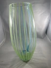MCM Dino Martens Murano 11" Vase Filigrana Blue Green Striped Art Blown Glass