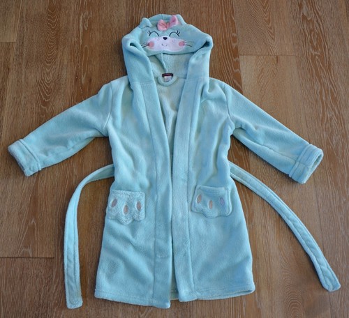 pl sleep Girls Blue Cat Hooded Robe Size 6 EUC