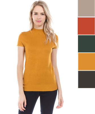 Download Women Pullover Short Sleeve Knitted Sweater Fitted Solid ...