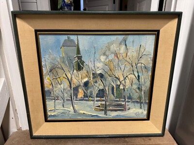 Maurice Le Bon (1916-1998) Canadian Oil/Canvas Quebec City Streetscape MCM
