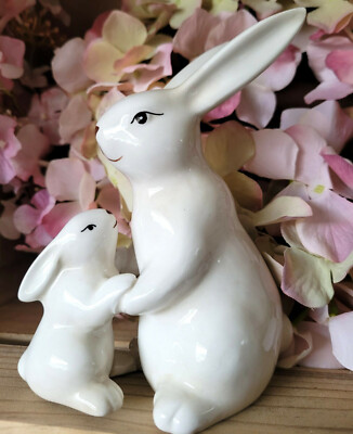 Hasenmutter mit Kind Keramik Osterhasen Hase 15 cm Figur Osterdekoration Ostern