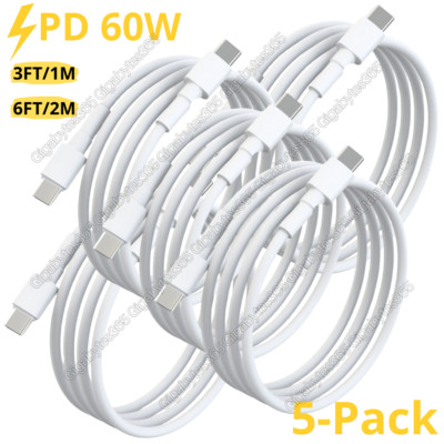 5Pack 60W USB C to USB C Cable Type-C Fast Charging Cord For Samsung Macbook Pro