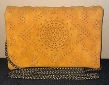 Bohemian Suede Crossbody Bag With Chain Link Strap Featuring Magnetic Clasp Gold