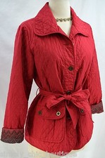 Carole Little light thin quilted Jacket belt tie chic Car coat Red quilted M VTG