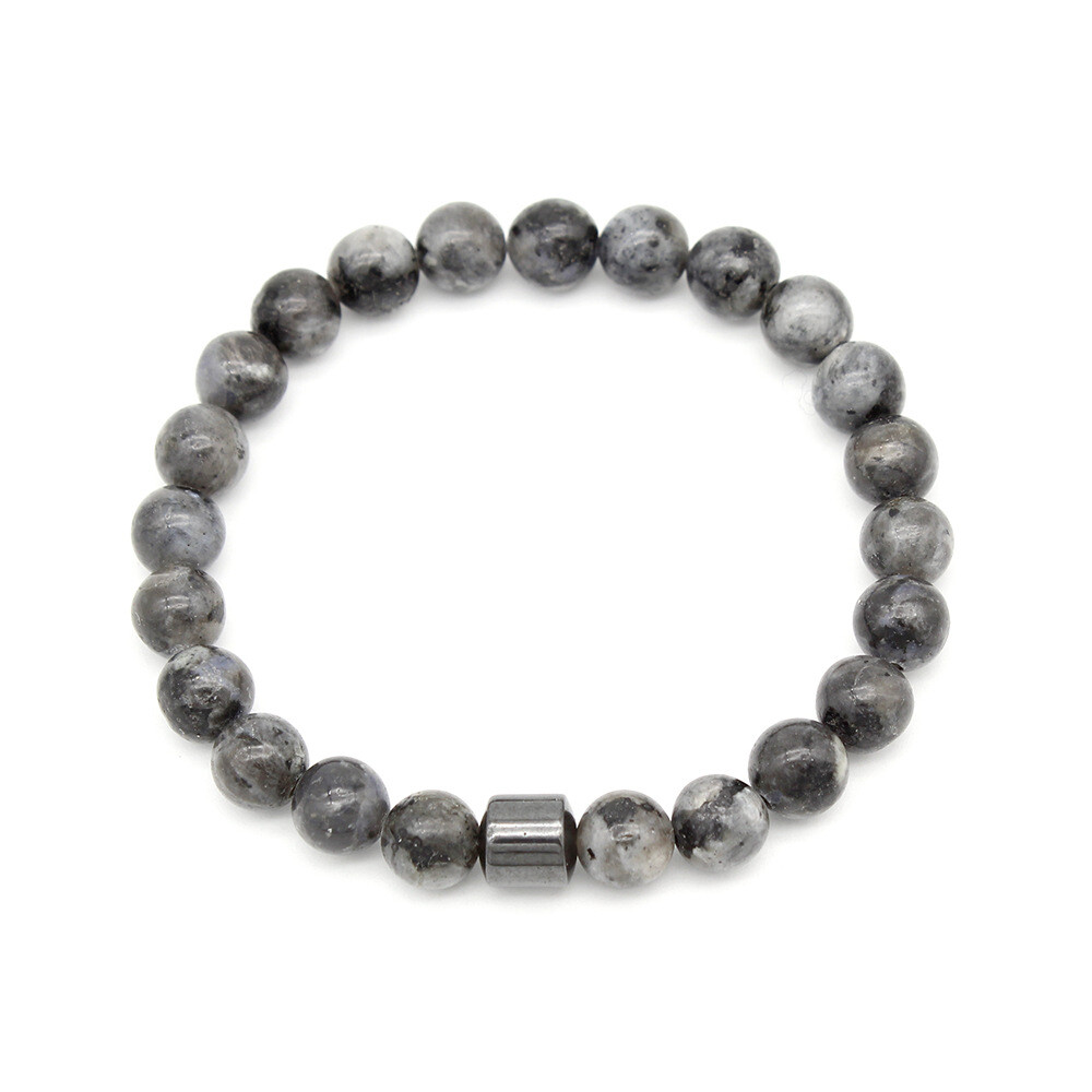 Natural 8MM Labradorite Black Hematite Round Bead Bracelet Men