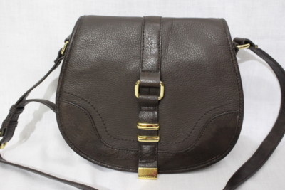 TIGNANELLO Brown Leather Mini SADDLE Bag/Shoulder Bag W/Goldtone Decor-B82