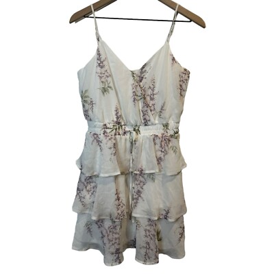 NWT Francesca s Collection Sleeveless Ruffle Tier Floral White Mini Dress Medium