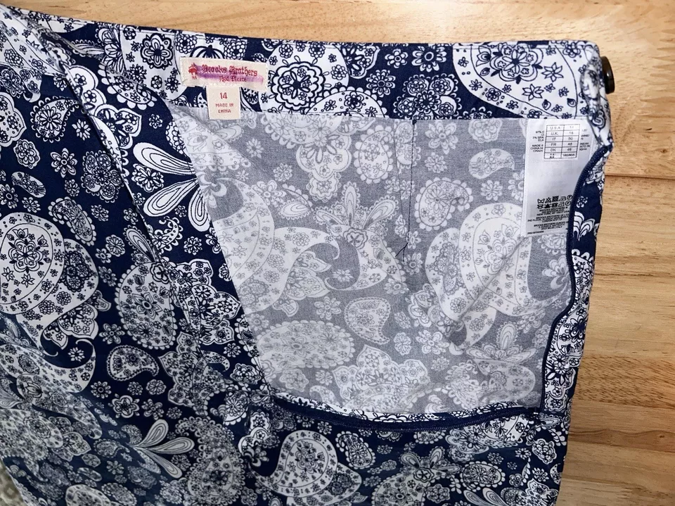 Brooks Brothers Red Fleece Sz 14 Blue White Paisley Cotton Stretch Skirt EUC - Image 4 of 4