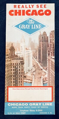 1950s Gray Line Really See Chicago Tour Brochure Guide Chicago Map Insert