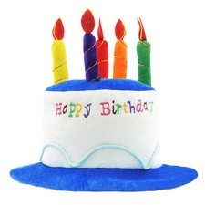 Blue Plush Happy Birthday Cake Hat Unisex Adult Size Fancy Dress Party Hats