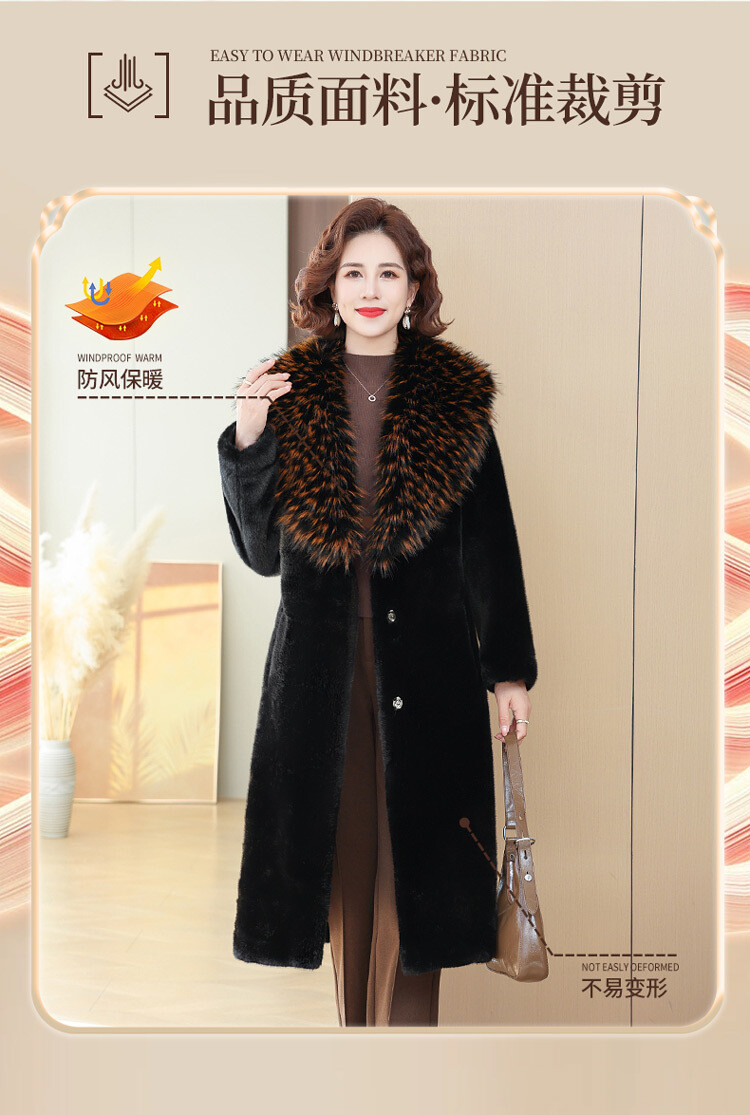 Mother's Black Fur Coat Women's Long Plus Size Winter Plus Collar