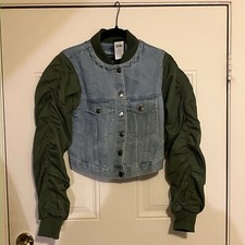 Veronica Beard Emelia Combo Jacket Size S Jeans Satin Blue/green All Season