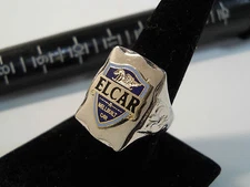 ELCAR 1923-28 SHIELD Nickel Silver Ring Blue Enamel Chrome Medallion Choice Size