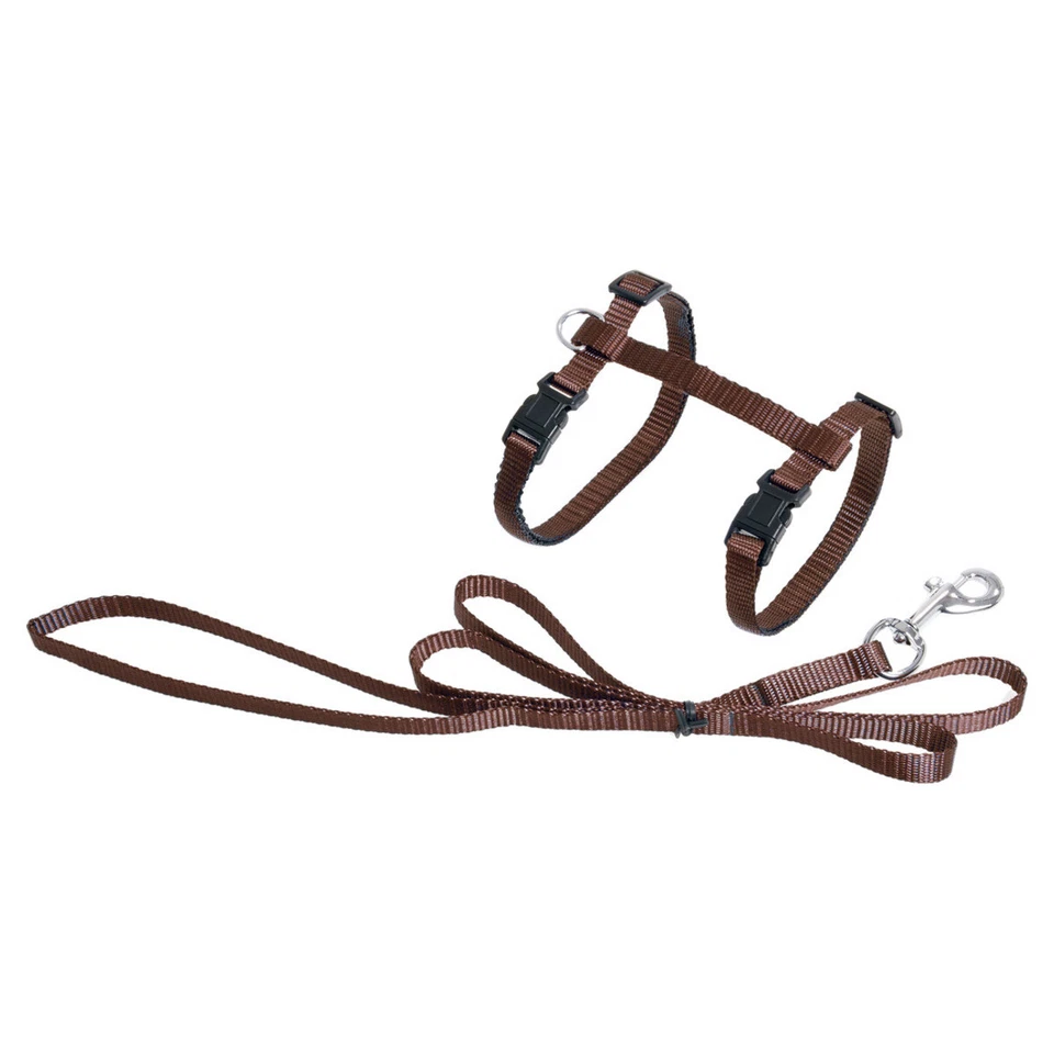 Karlie Katzengeschirr Sportiv Plus braun mit Leine für Katzen 22-35 cm