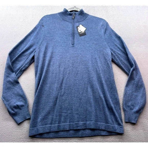 Joseph Abboud Sweater Mens M Blue Extra Fine Merino Wool 1/4 Zip Pullover
