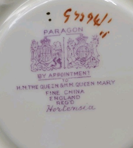 Paragon Double Warrant Rare "Hortsensia" Hydrangea Pattern Teacup & Saucer - Picture 8 of 11