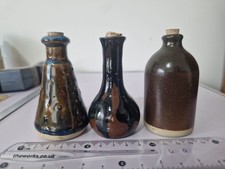 3 x Small Bottles Drip Glaze Etc Vintage Ceramic Pottery Stoneware