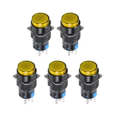 Push Button Switch 1NO 1NC Momentary Round Button 16mm / Yellow / 5 Pcs
