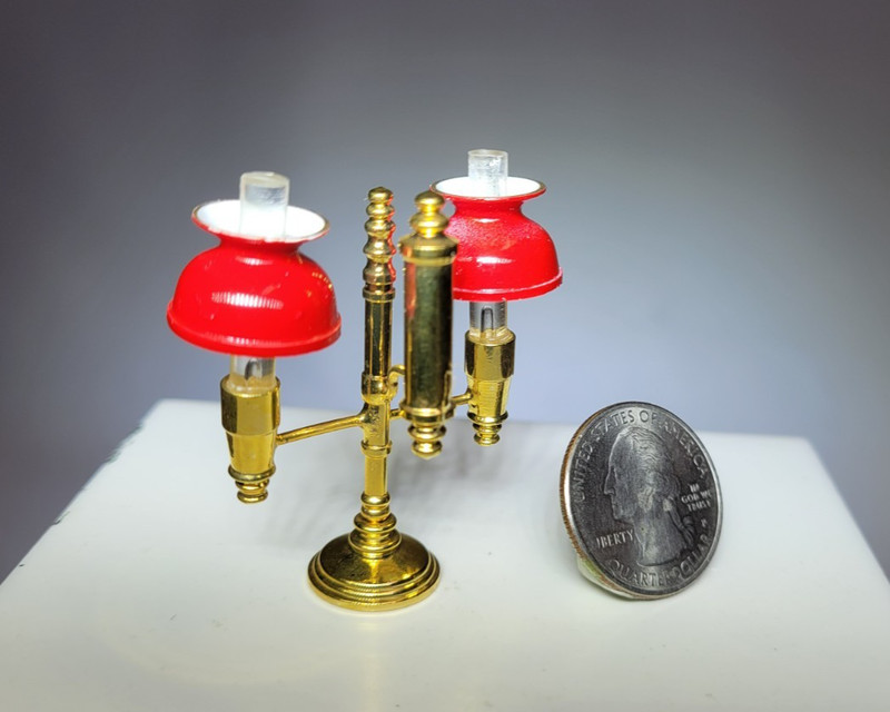 Vintage Dollhouse Miniature Student Table Lamp Metal Plastic Nonworking 1:12