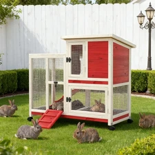 Chicken Coop and Run, Outdoor Rabbit Hutch Chicken House Cage, Wooden Hen House