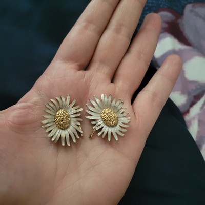 Pastelli Silvertone And Goldtone Sunflower Earrings