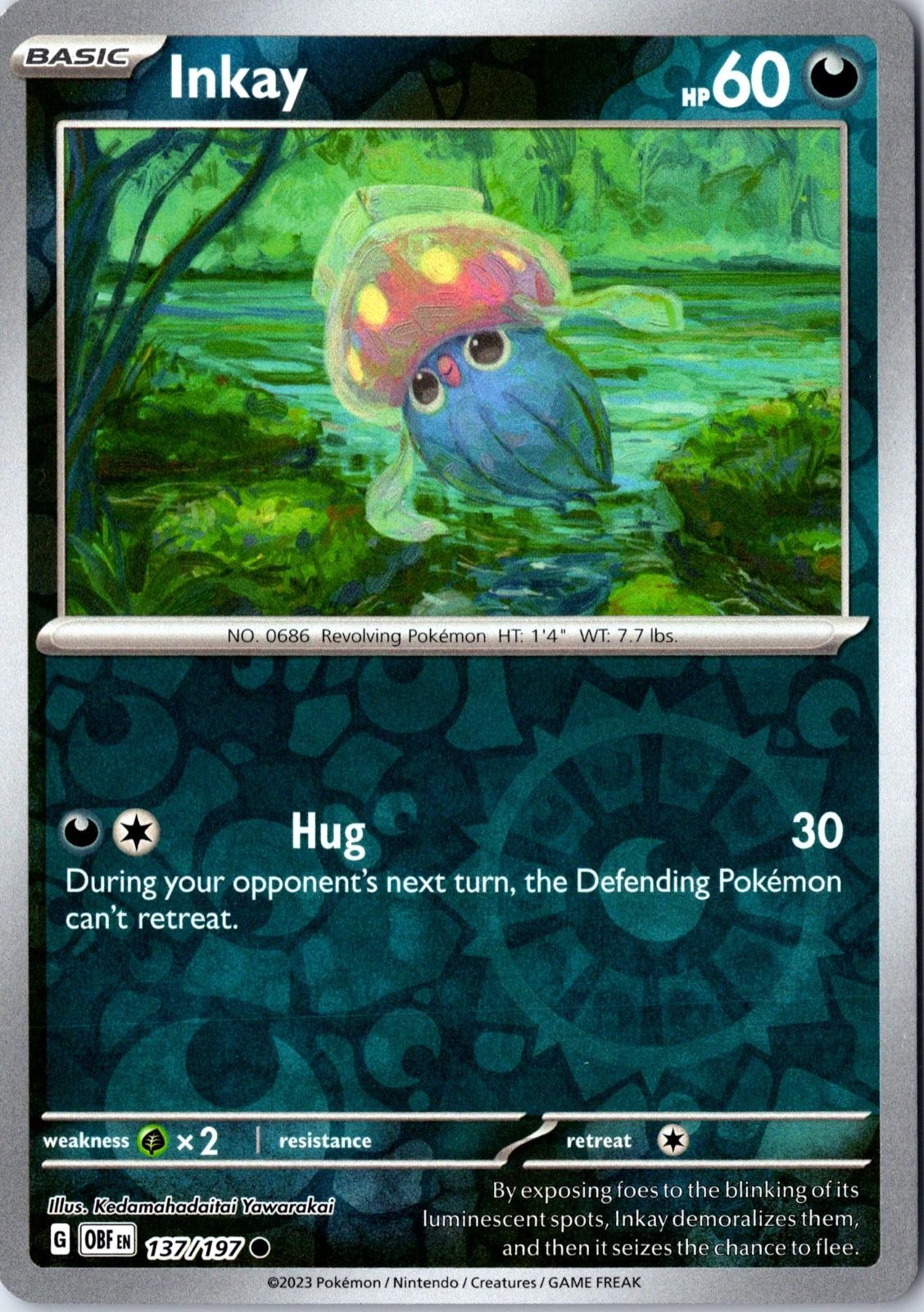 Inkay 137/197 Common Obsidian Flames Pokemon Reverse Holo NM