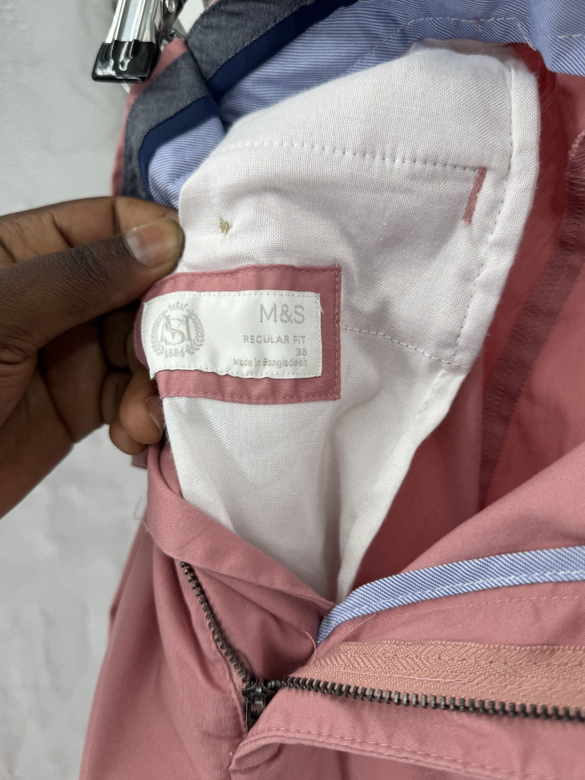 M&S Mens Chino Trousers Pink W38 Regular Straight Leg Smart Casual Cotton image 4