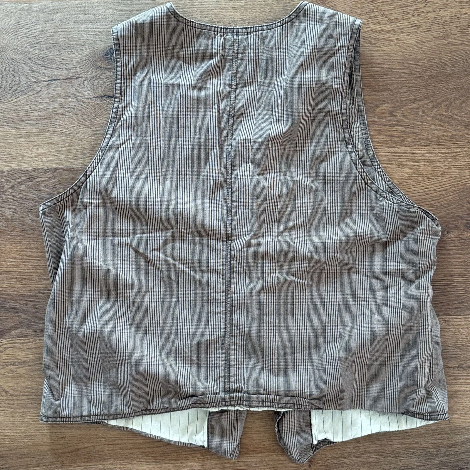 Vintage Y2K Utility Vest Size L Brown Plaid Skull Interior - product detail image 4