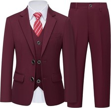 Youth Suit Slim Fit Burgundy 3 Piece Size 5 Notch Lapel 2 Button