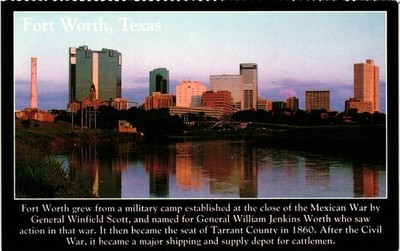 Fort Worth Texas Skyline Postcard - John Hinde Curteich Inc. Printed in Ireland