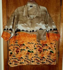 TROPICAL SHORES Hawaiian Tropical Tiki Fish SS Button Up Shirt Mens 3XL XXXL