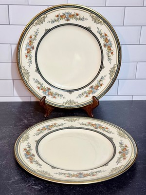 2 Vintage Minton Stanwood 10.25  Gold Trim Dinner Plates England Bone china