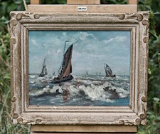 Barche A Vela Su Mare Tempestoso – Olio Su Legno – Firmato, Con Cornice