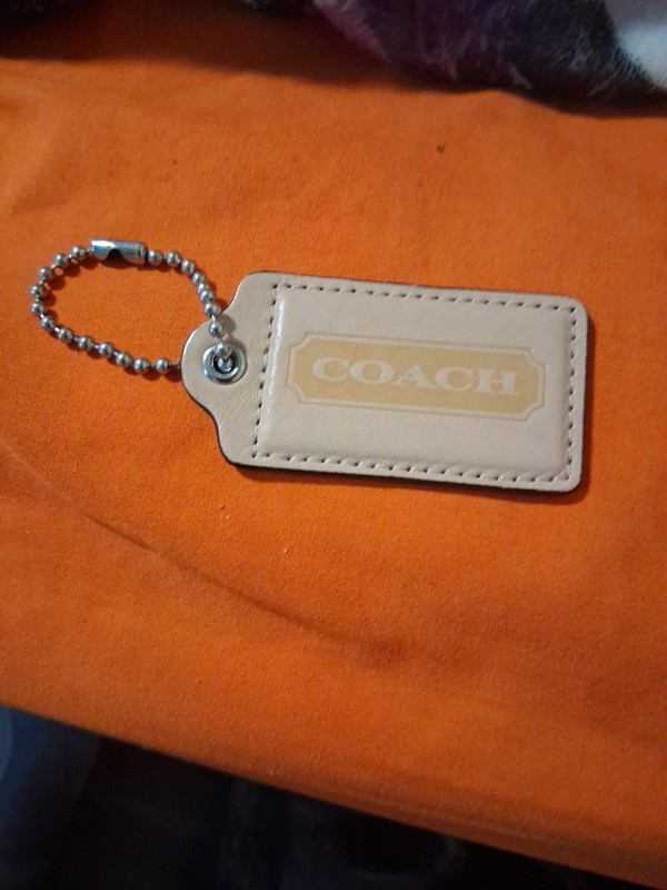 2.5" Large COACH TAN TAUPE PUTTY LEATHER KEY FOB BAG CHARM KEYCHAIN HANGTAG TAG