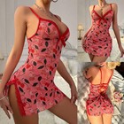 Sexy Lingerie Dress Cherry Nightgown Sleepwear Babydoll V-Neck Nightdress Size-M — photo 1