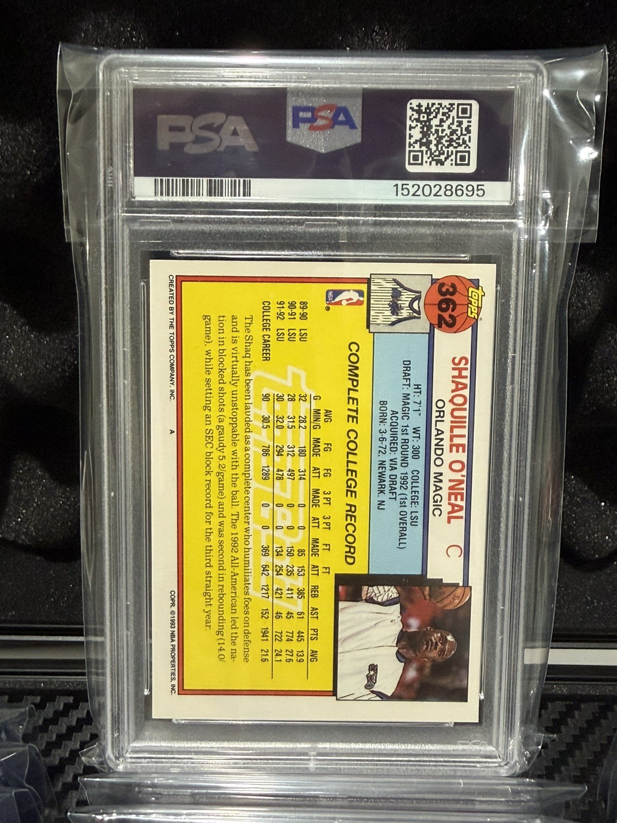 Shaquille O'Neal Signed 1992 Topps Gold RC #362 (PSA) 📈📈📈 view 2