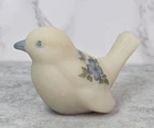 Vintage Fenton Custard Satin Bird Hand Crafted Painted Signed Artist Blue Ivory