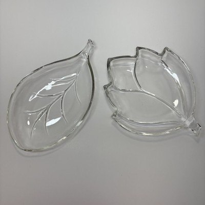 Vintage Clear Glass Leaf Flower Vintage Hazel Atlas Leaf Shape Clear Glass Dish